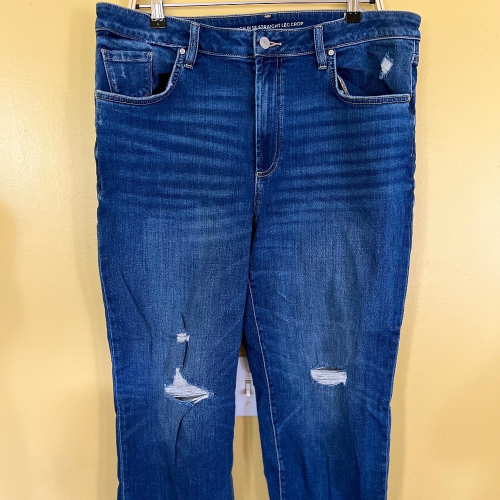 Chicos High Rise Straight Leg Slightly Distressed Crop Jeans